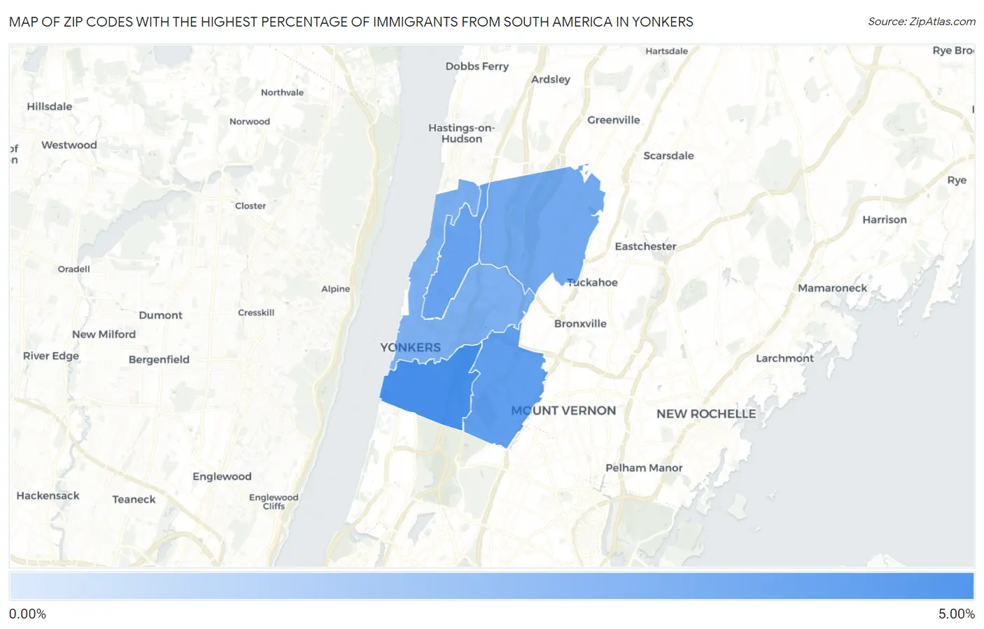 Zip Codes with the Highest Percentage of Immigrants from South America in Yonkers Map