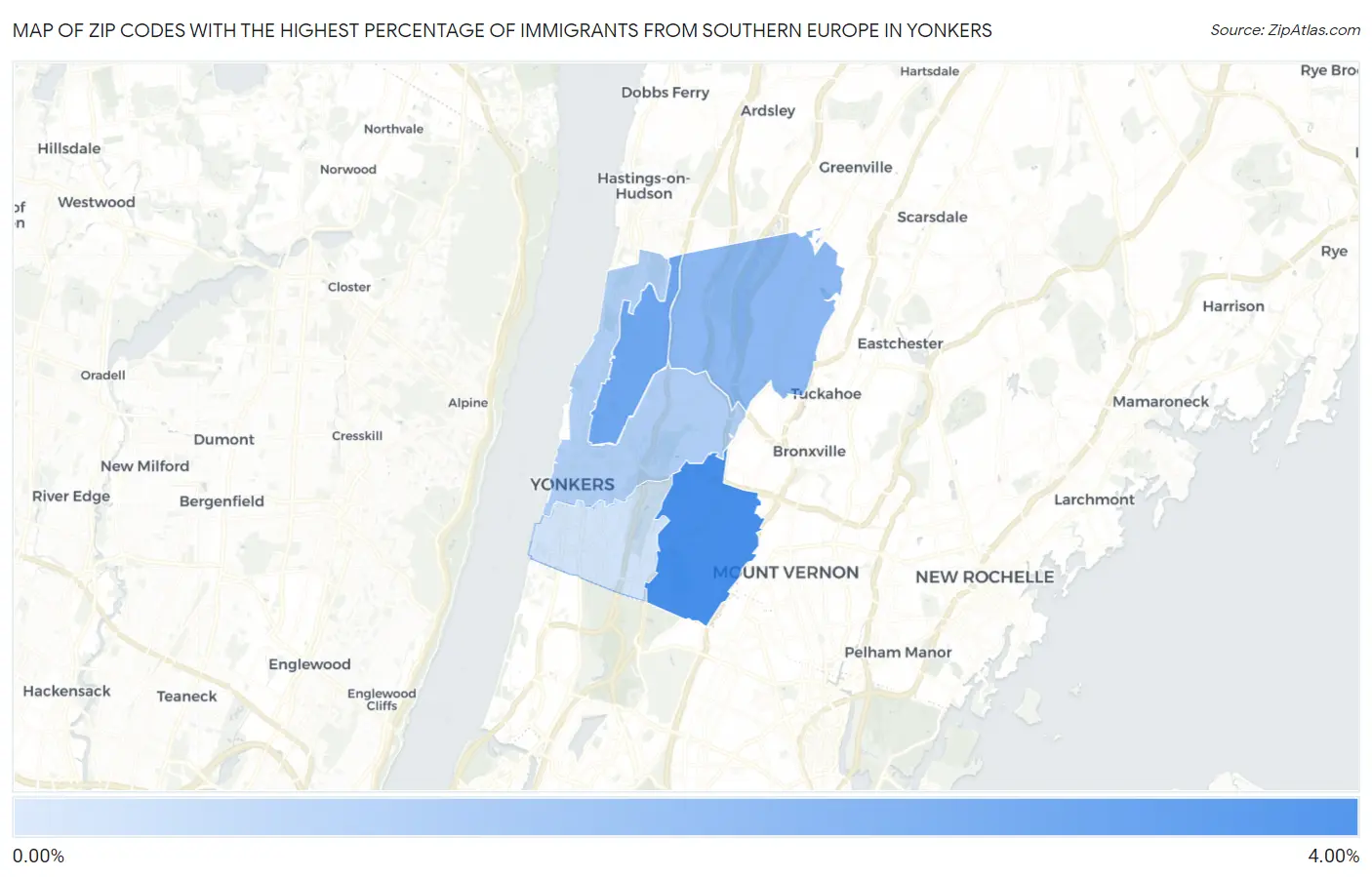 Zip Codes with the Highest Percentage of Immigrants from Southern Europe in Yonkers Map