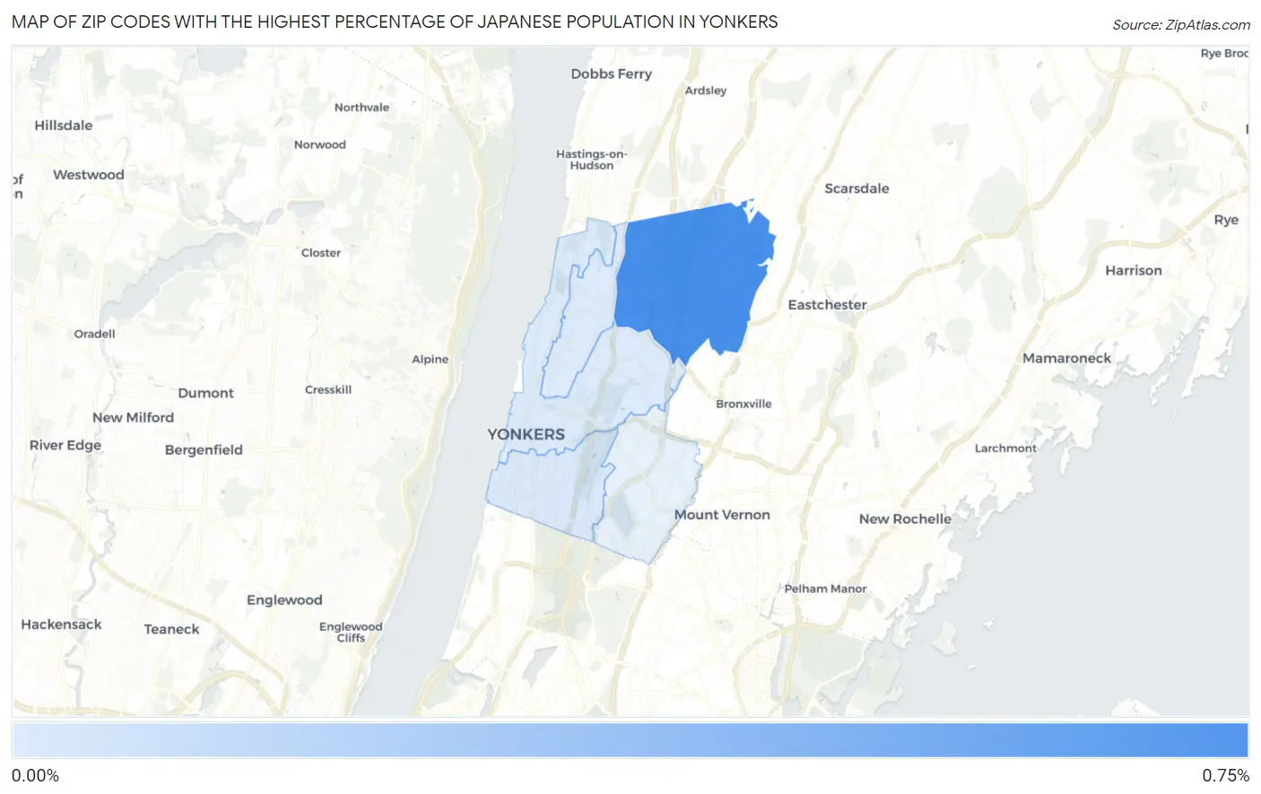 Zip Codes with the Highest Percentage of Japanese Population in Yonkers Map