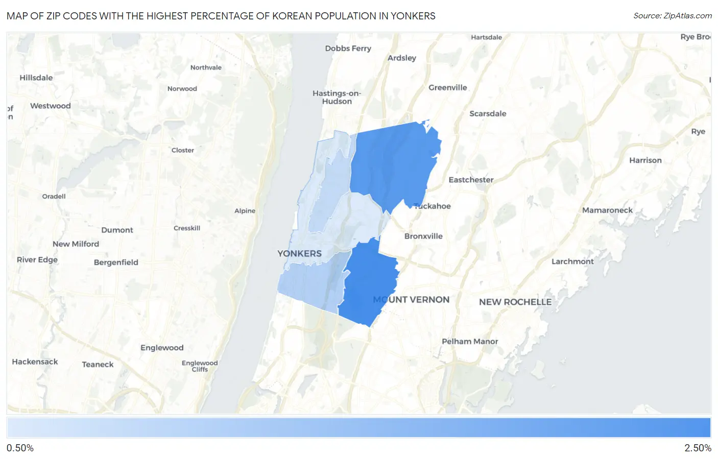Zip Codes with the Highest Percentage of Korean Population in Yonkers Map