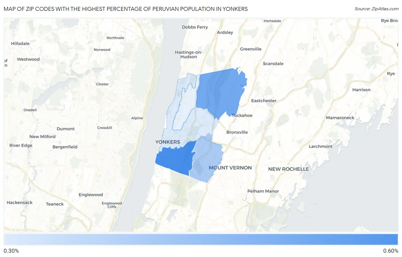 Zip Codes with the Highest Percentage of Peruvian Population in Yonkers Map
