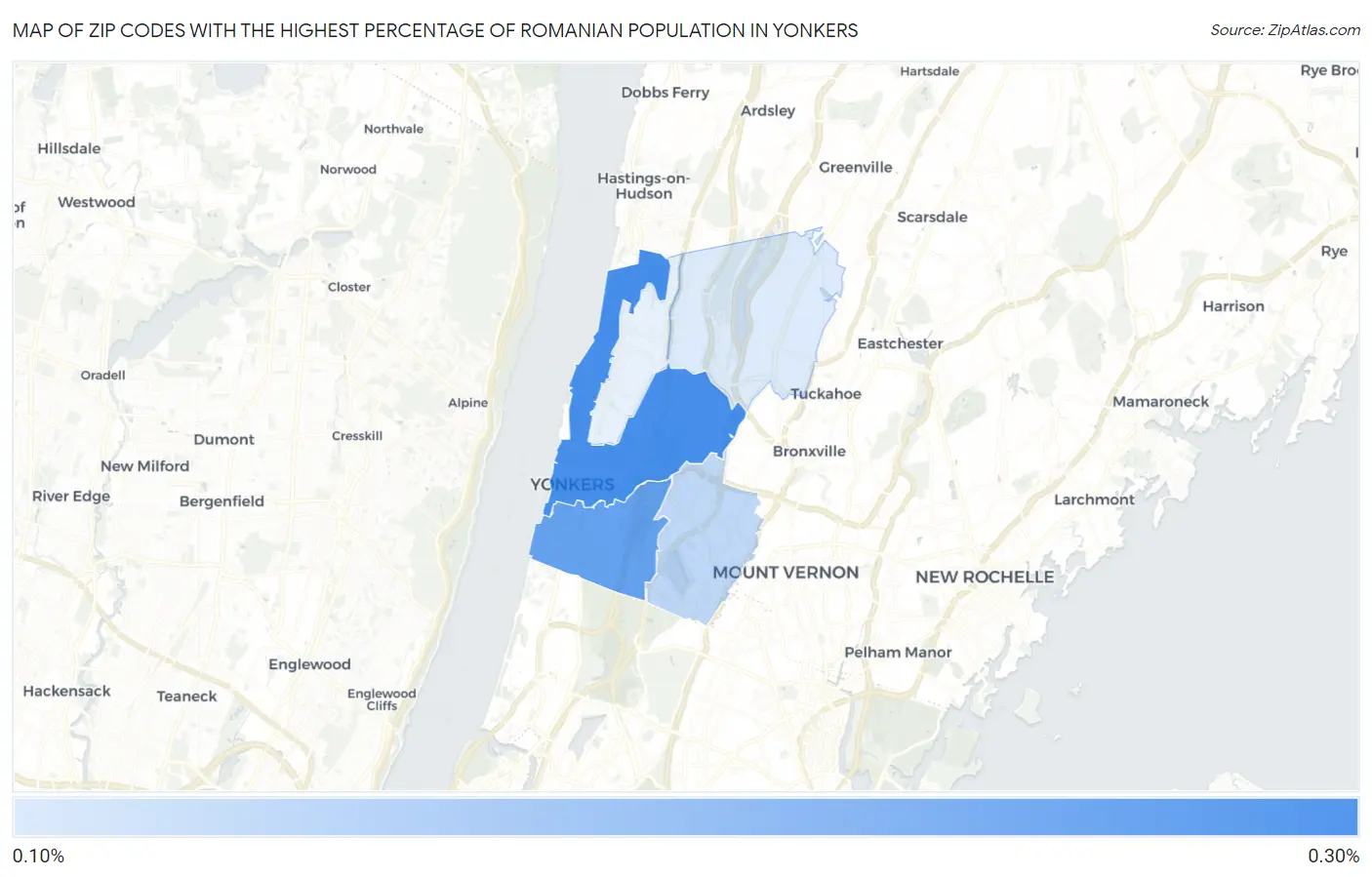 Zip Codes with the Highest Percentage of Romanian Population in Yonkers Map