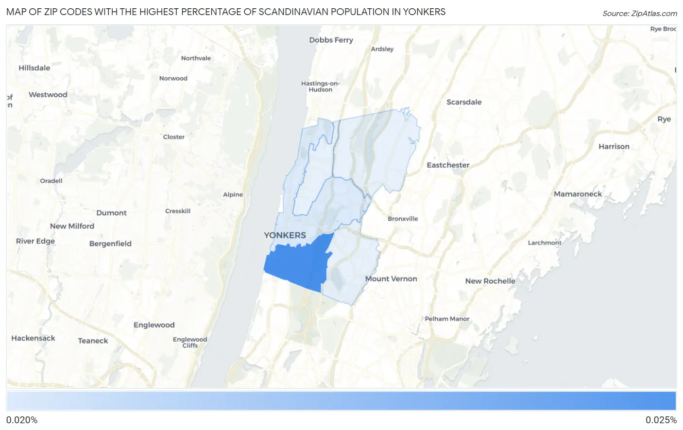 Zip Codes with the Highest Percentage of Scandinavian Population in Yonkers Map