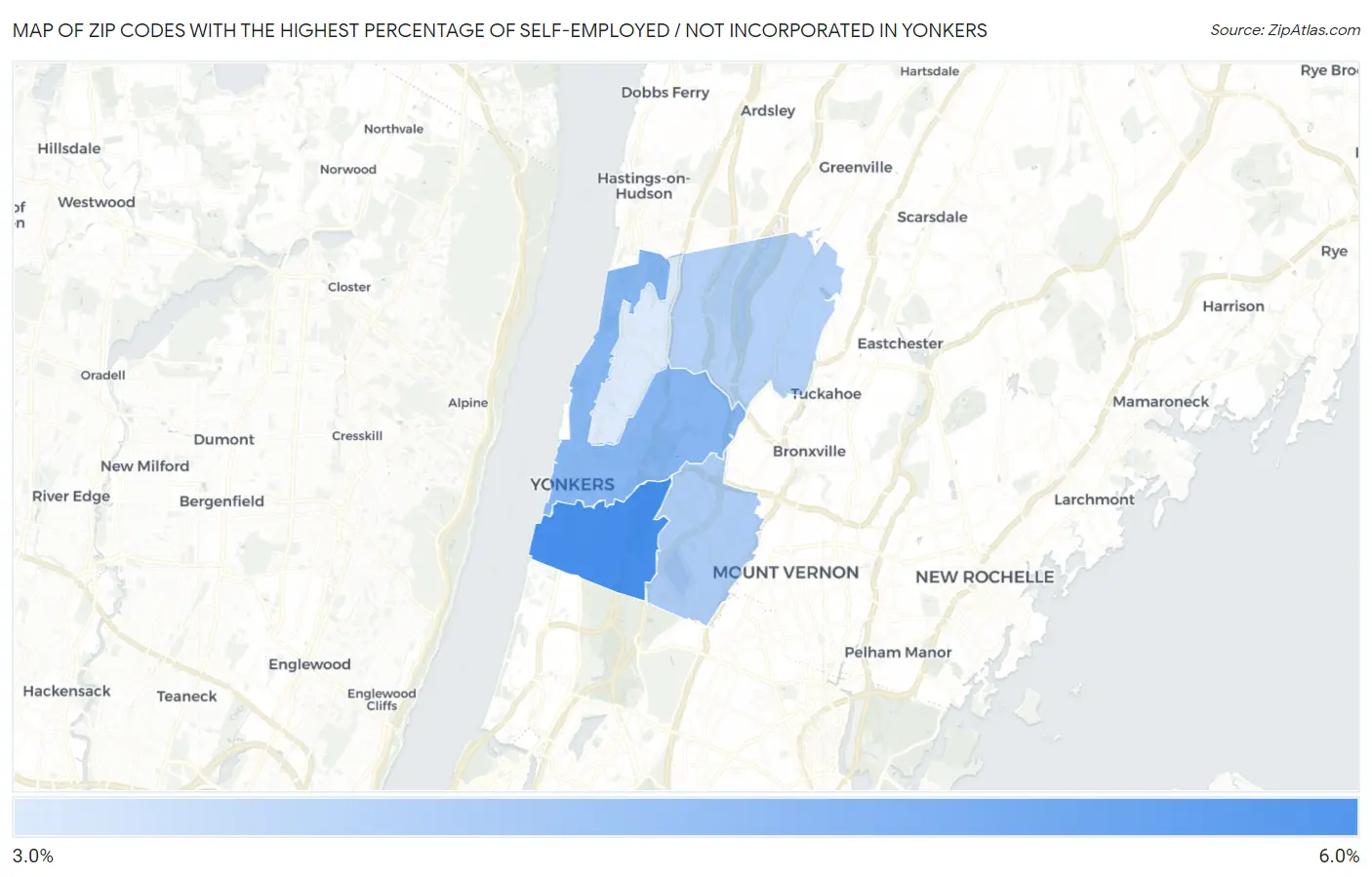 Zip Codes with the Highest Percentage of Self-Employed / Not Incorporated in Yonkers Map