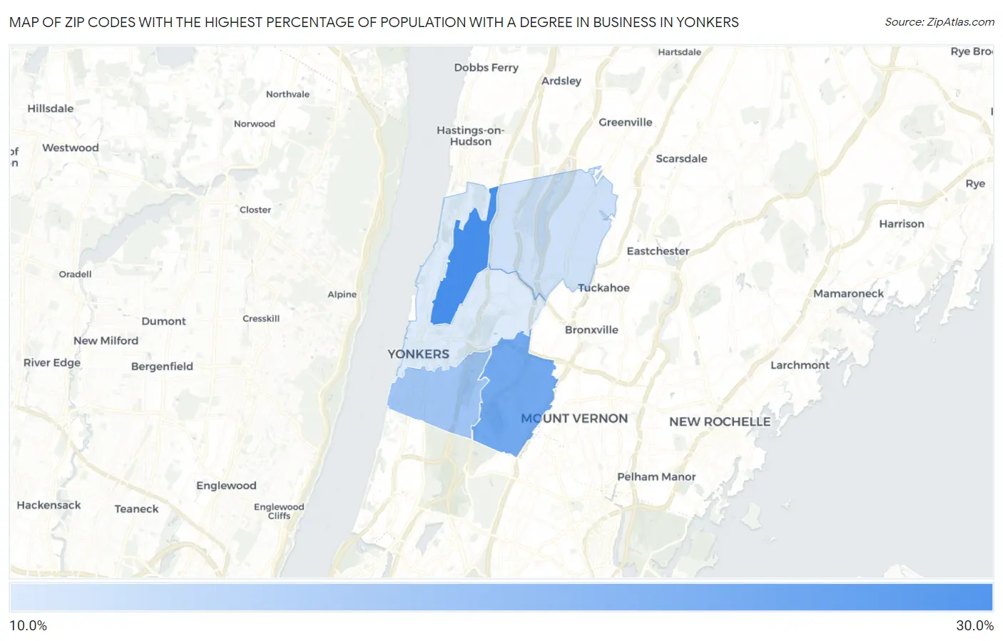 Zip Codes with the Highest Percentage of Population with a Degree in Business in Yonkers Map