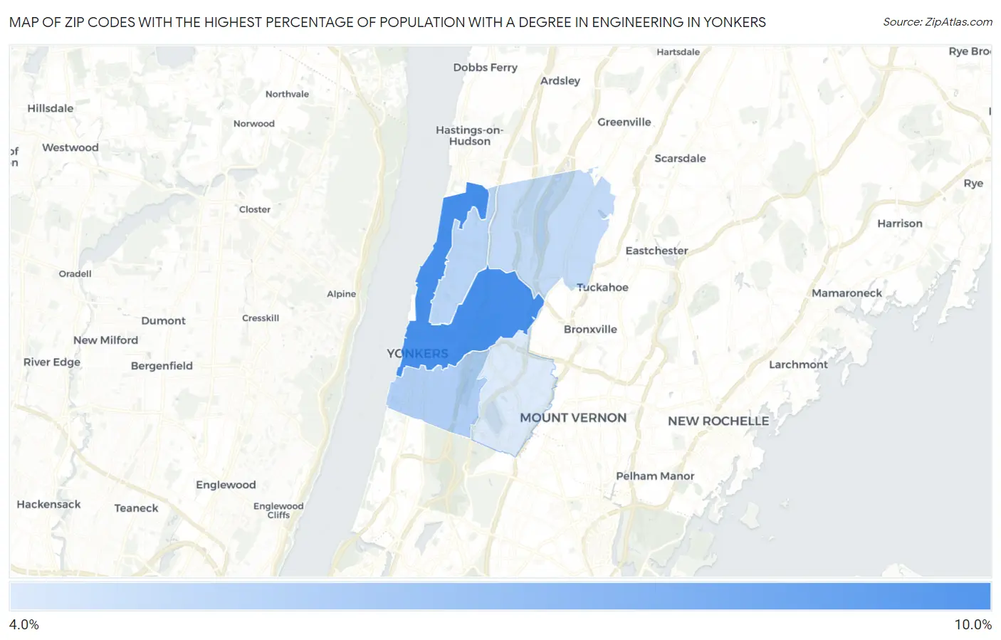 Zip Codes with the Highest Percentage of Population with a Degree in Engineering in Yonkers Map