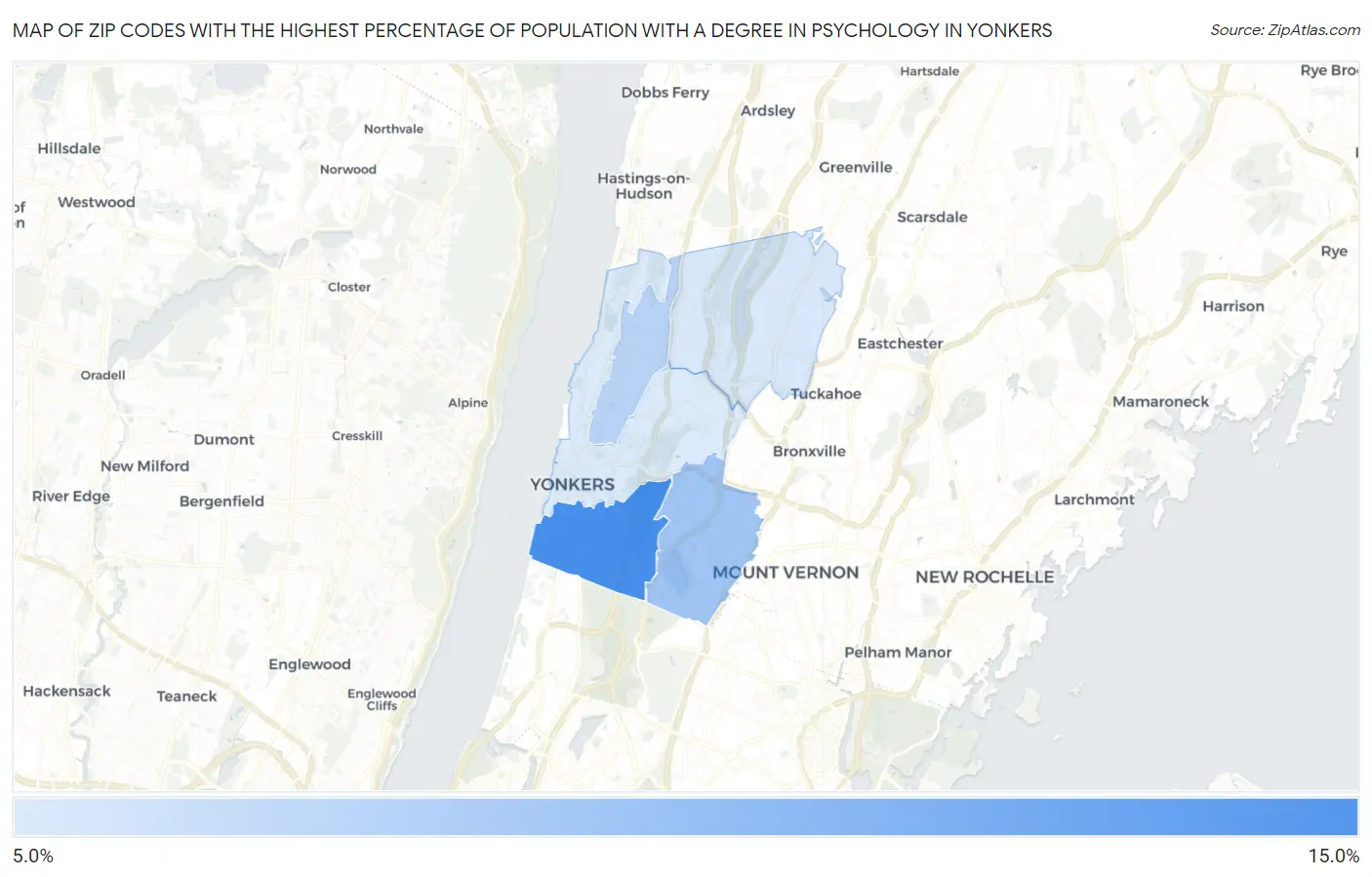 Zip Codes with the Highest Percentage of Population with a Degree in Psychology in Yonkers Map