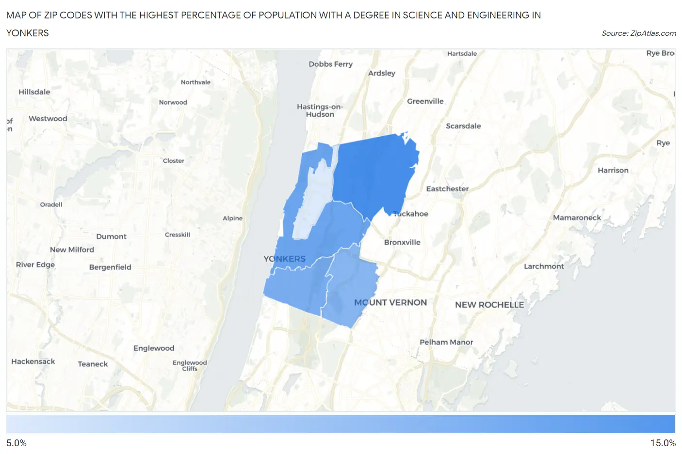 Zip Codes with the Highest Percentage of Population with a Degree in Science and Engineering in Yonkers Map