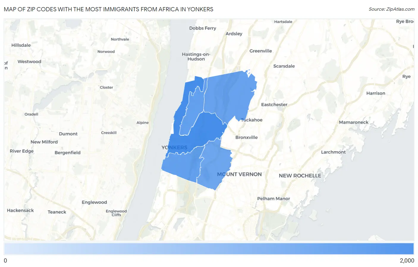 Zip Codes with the Most Immigrants from Africa in Yonkers Map