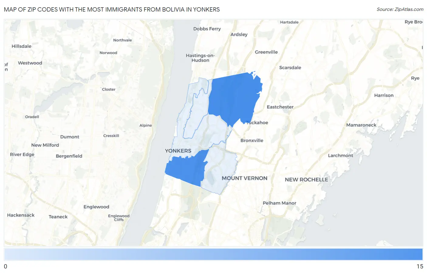 Zip Codes with the Most Immigrants from Bolivia in Yonkers Map