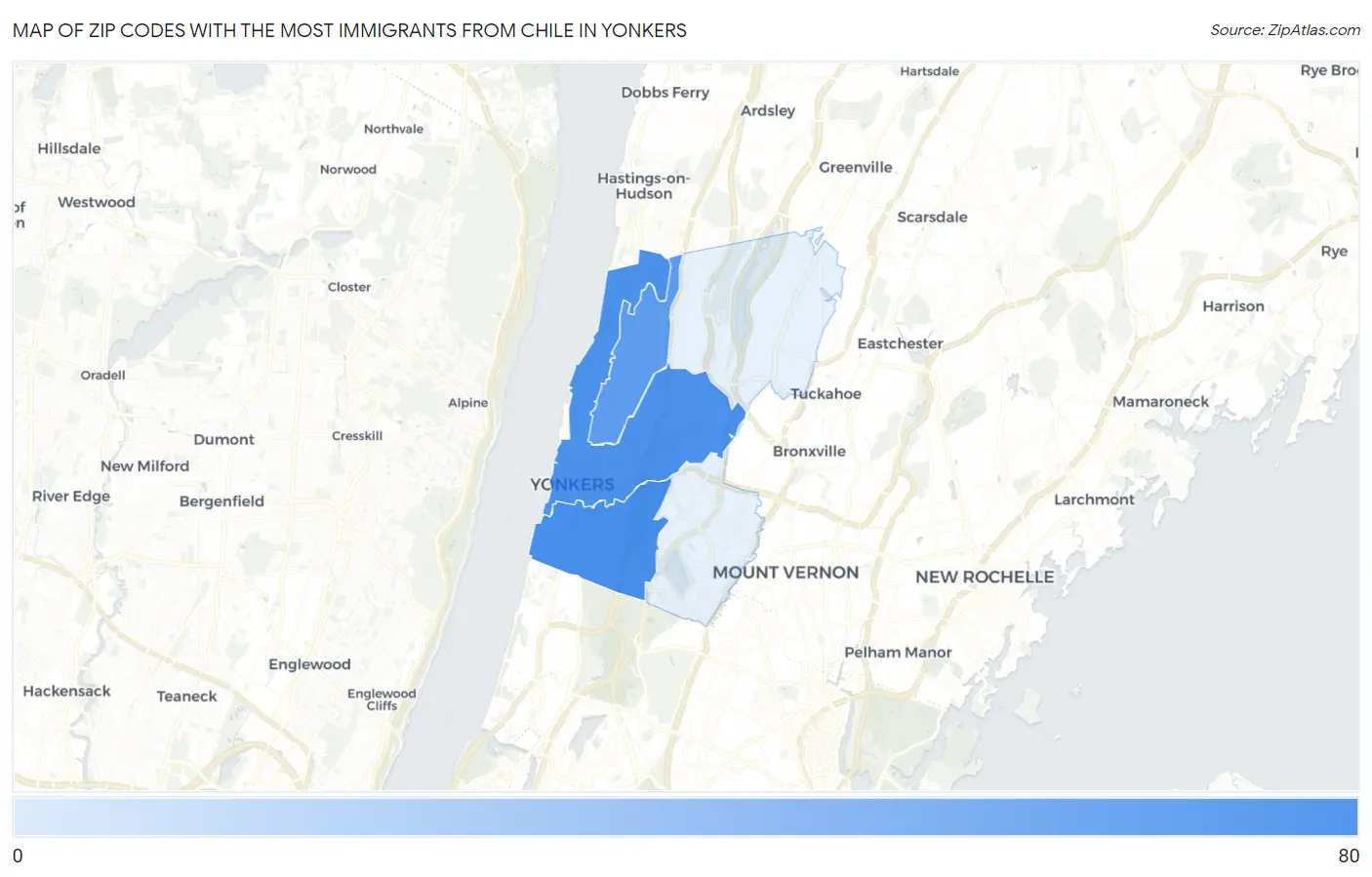 Zip Codes with the Most Immigrants from Chile in Yonkers Map