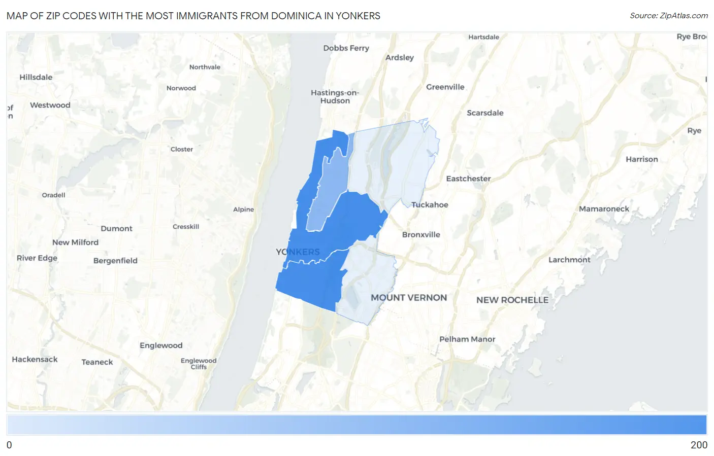 Zip Codes with the Most Immigrants from Dominica in Yonkers Map