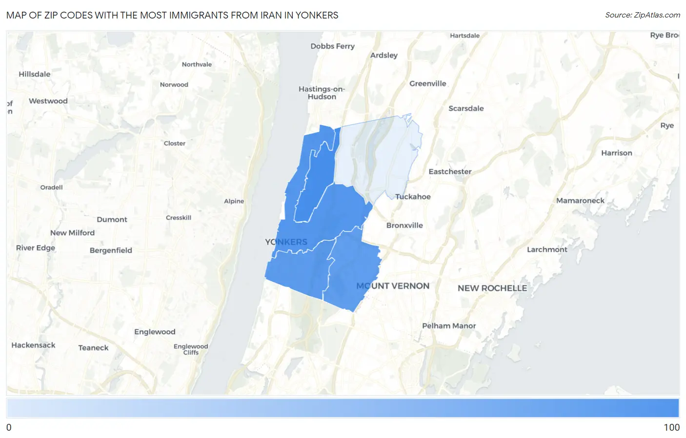 Zip Codes with the Most Immigrants from Iran in Yonkers Map