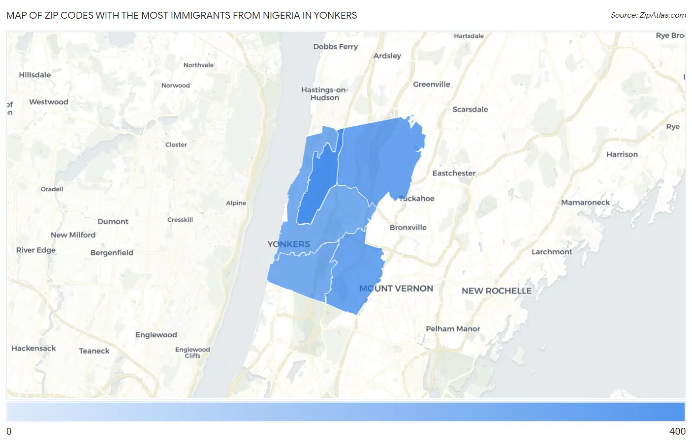 Zip Codes with the Most Immigrants from Nigeria in Yonkers Map