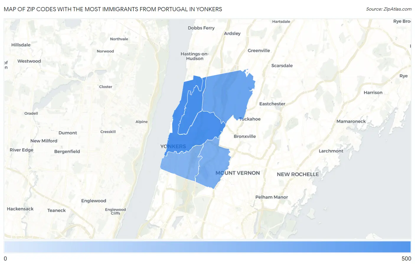 Zip Codes with the Most Immigrants from Portugal in Yonkers Map
