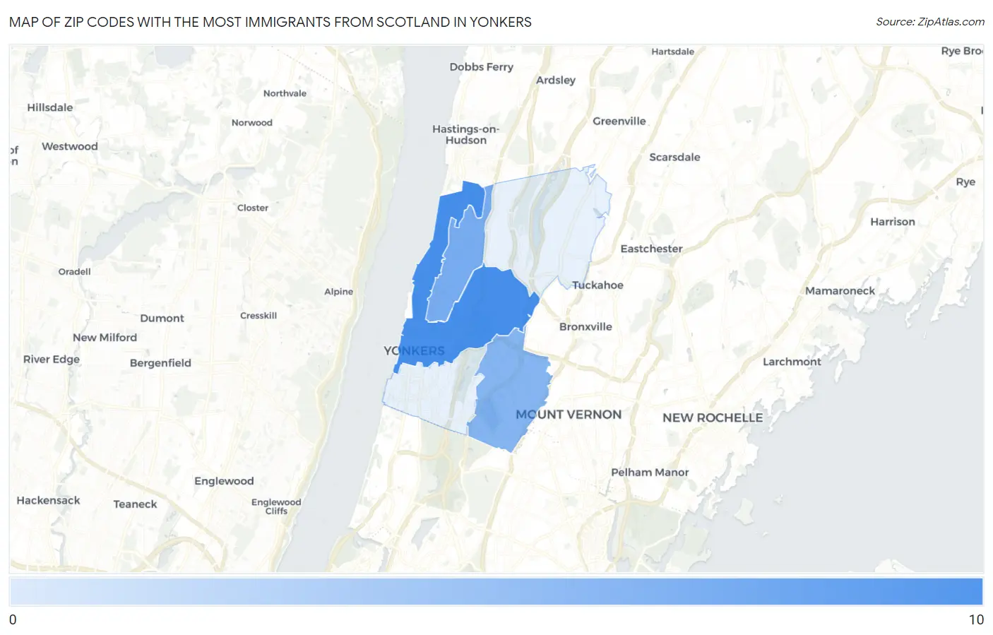 Zip Codes with the Most Immigrants from Scotland in Yonkers Map