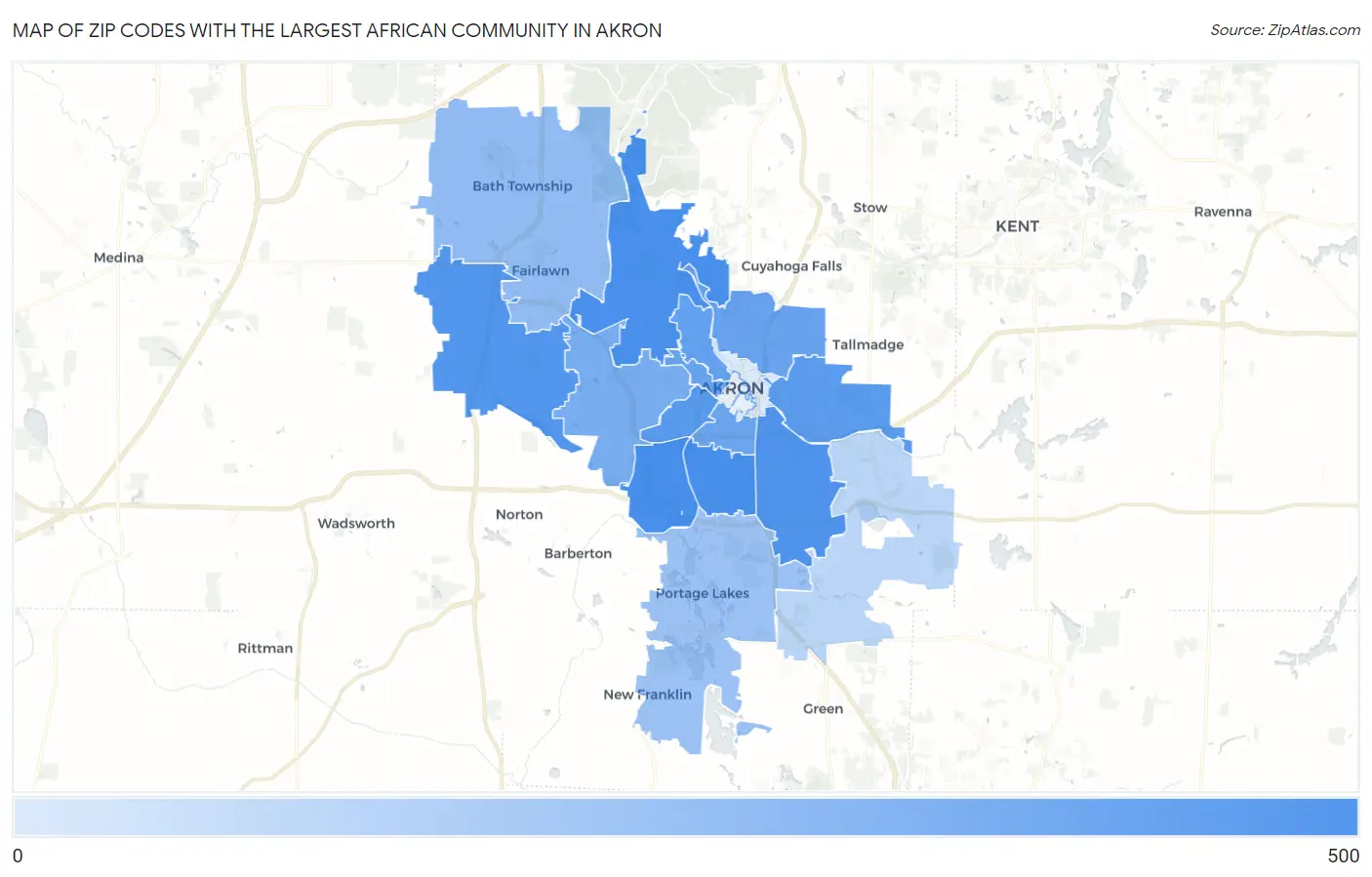 Zip Codes with the Largest African Community in Akron Map