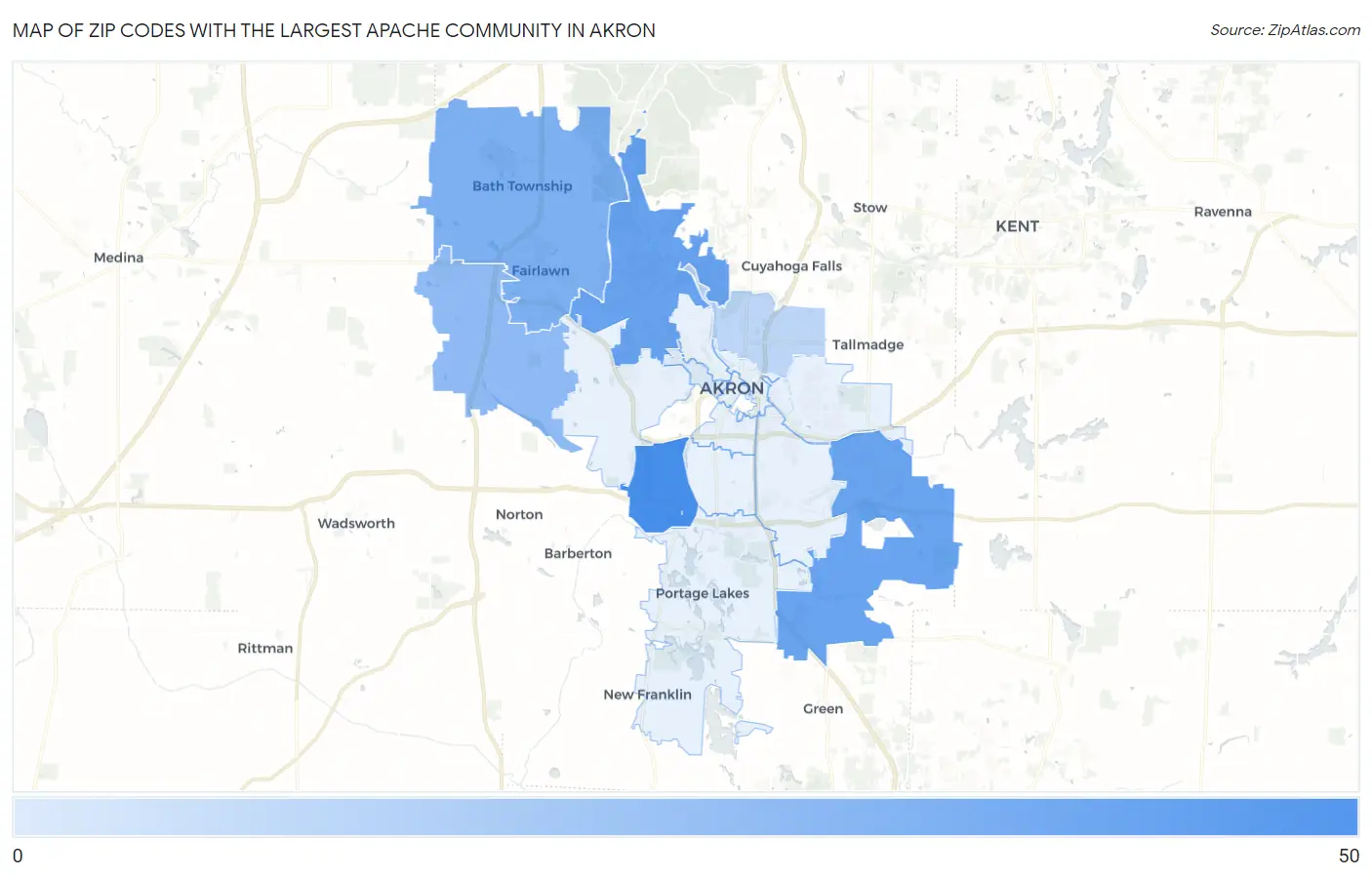 Zip Codes with the Largest Apache Community in Akron Map