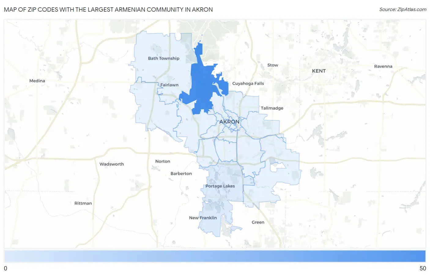Zip Codes with the Largest Armenian Community in Akron Map