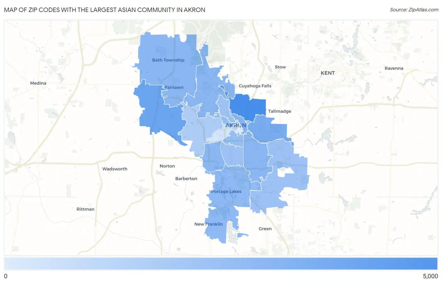 Zip Codes with the Largest Asian Community in Akron Map