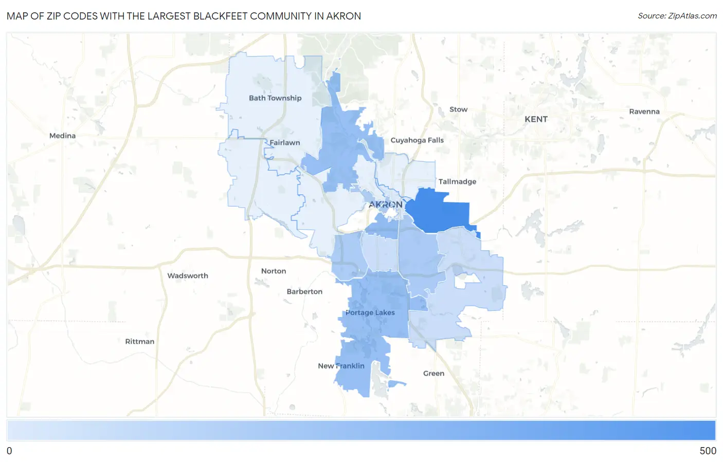 Zip Codes with the Largest Blackfeet Community in Akron Map