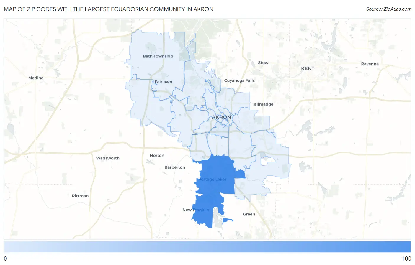 Zip Codes with the Largest Ecuadorian Community in Akron Map