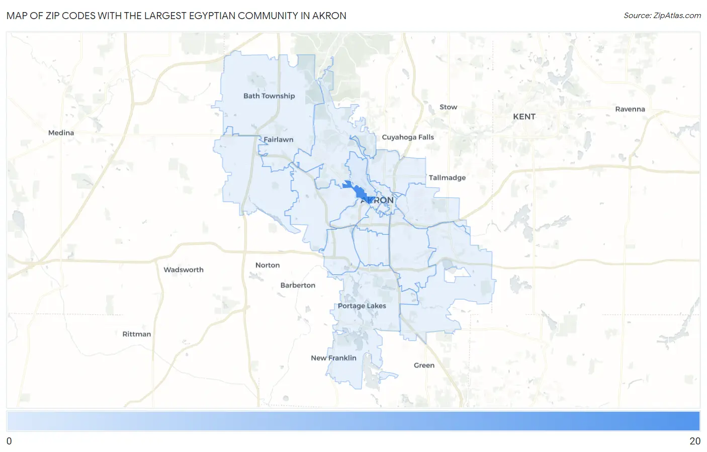 Zip Codes with the Largest Egyptian Community in Akron Map
