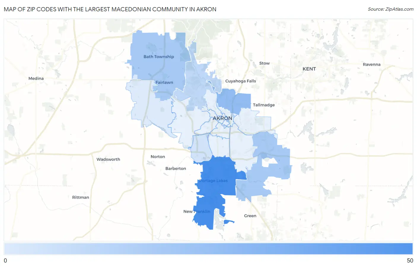 Zip Codes with the Largest Macedonian Community in Akron Map