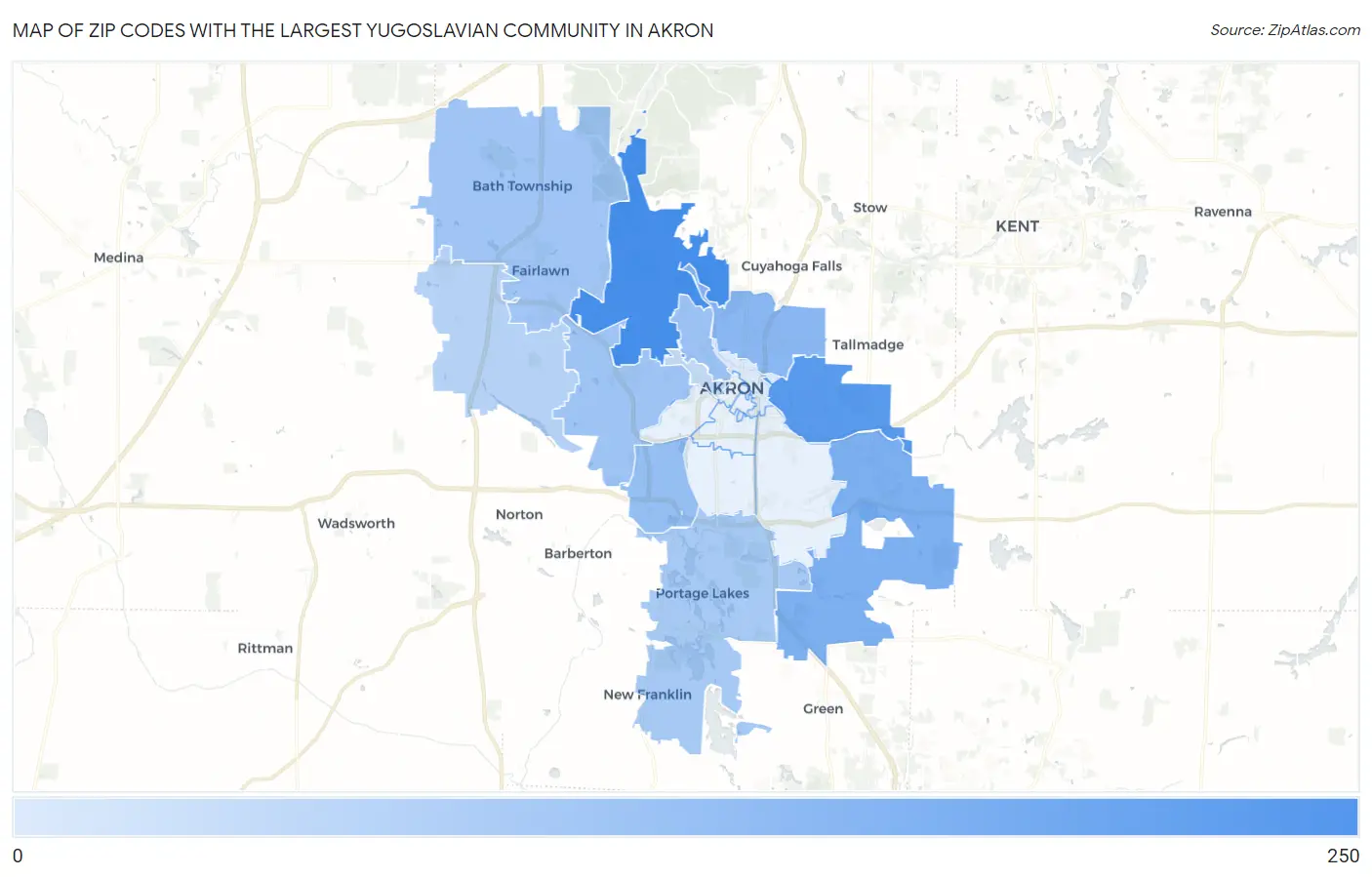Zip Codes with the Largest Yugoslavian Community in Akron Map