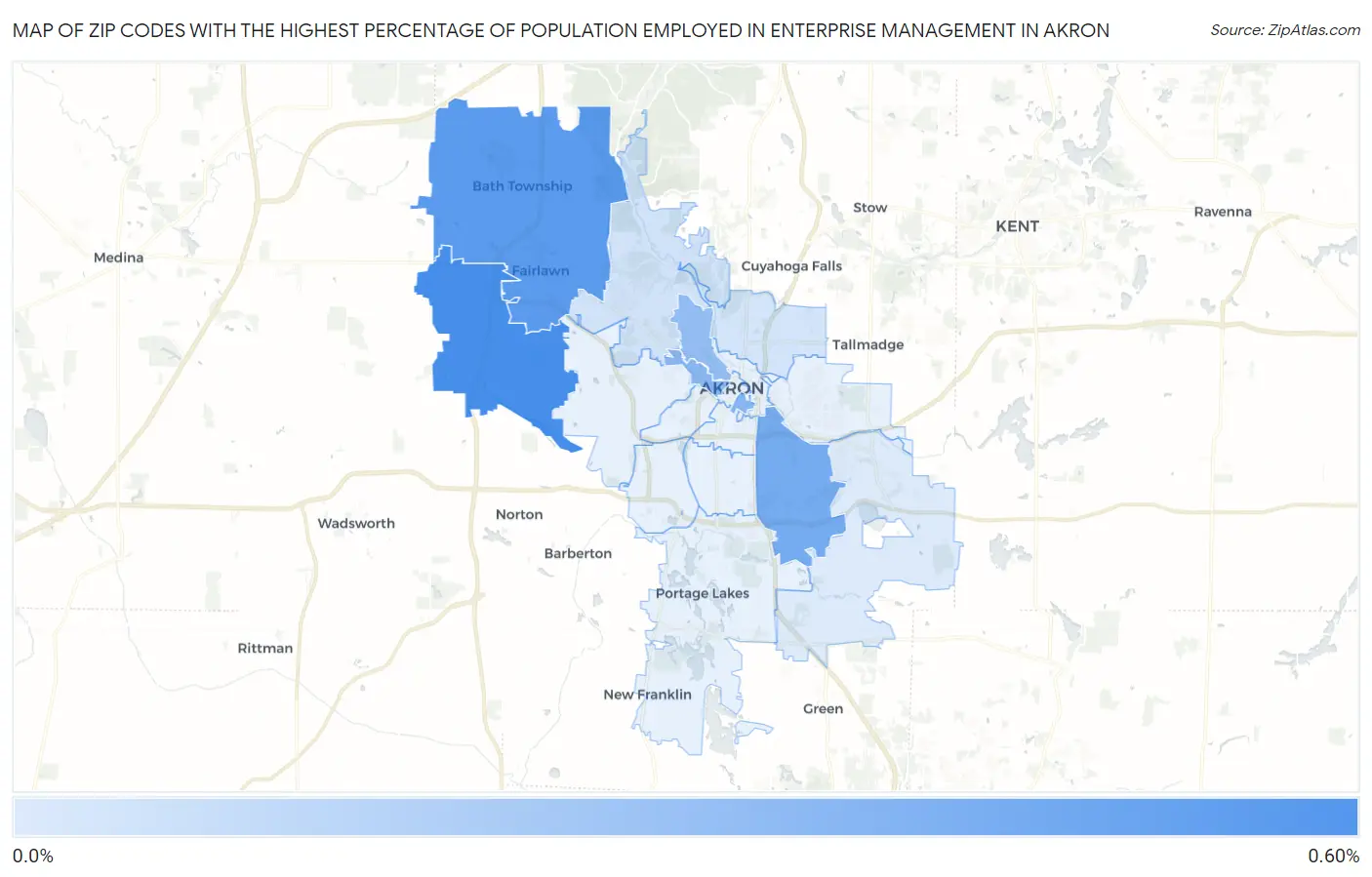 Zip Codes with the Highest Percentage of Population Employed in Enterprise Management in Akron Map