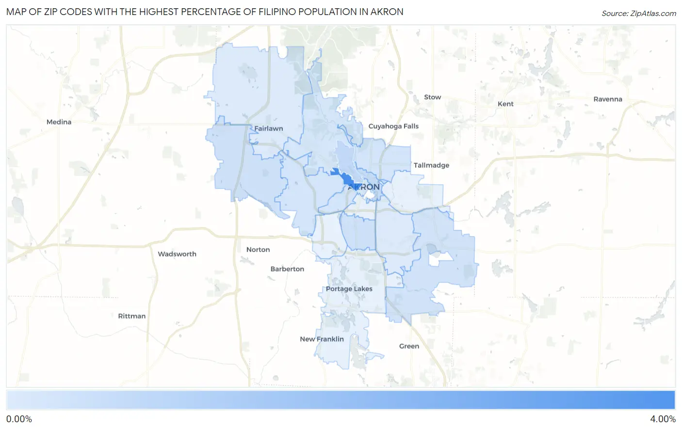 Zip Codes with the Highest Percentage of Filipino Population in Akron Map