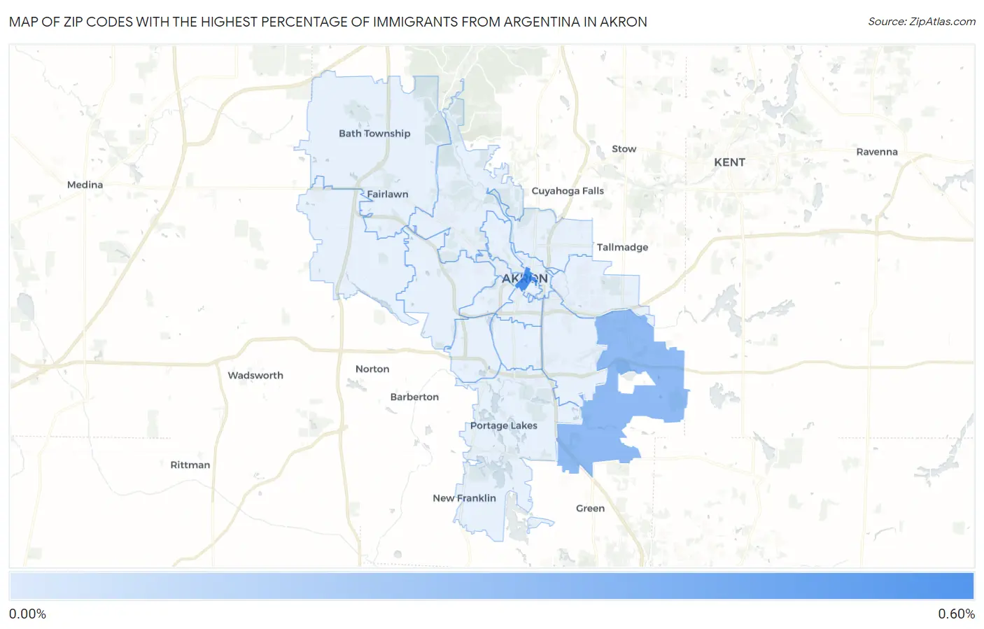 Zip Codes with the Highest Percentage of Immigrants from Argentina in Akron Map