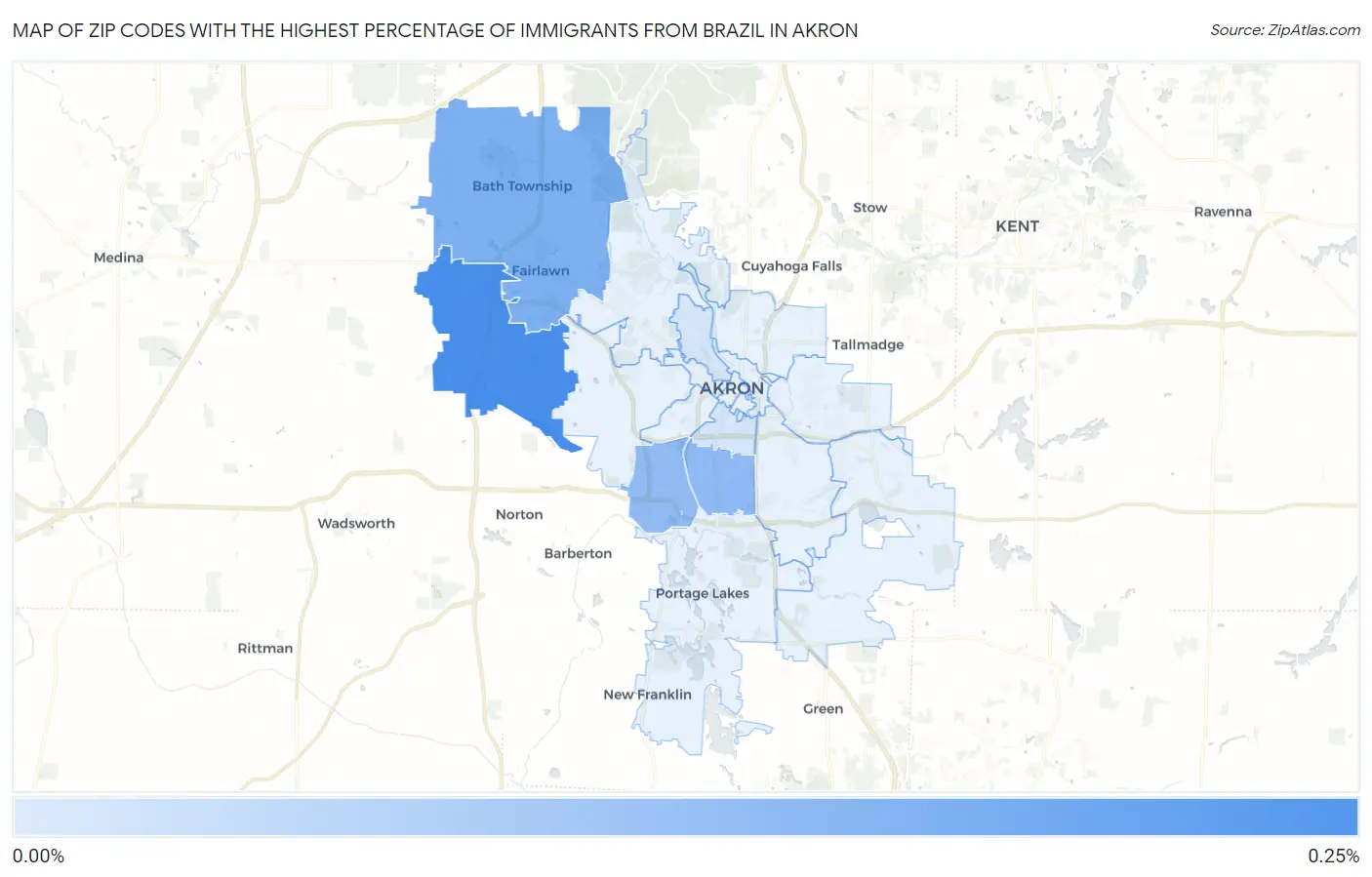 Zip Codes with the Highest Percentage of Immigrants from Brazil in Akron Map