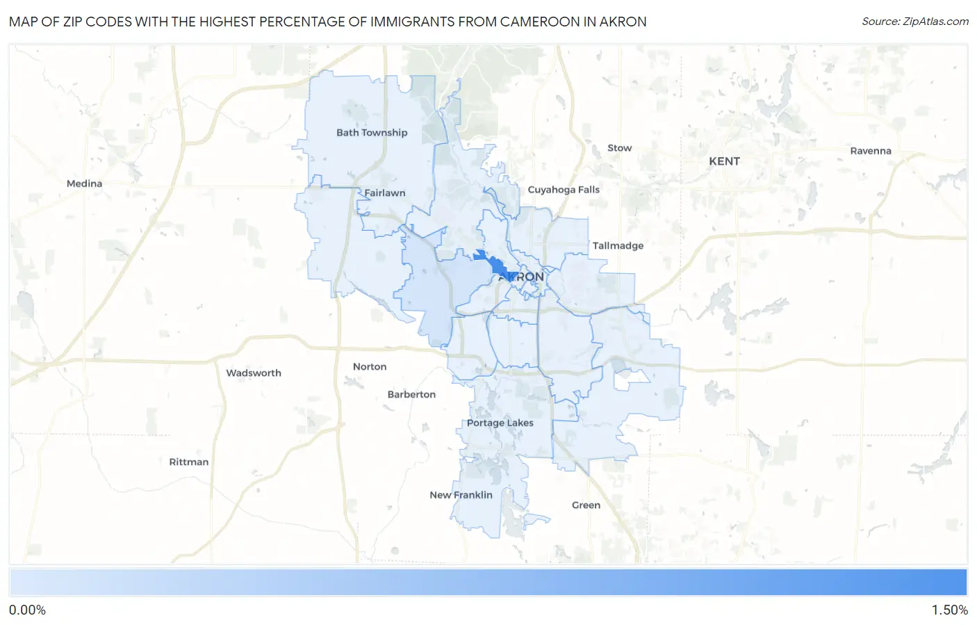 Zip Codes with the Highest Percentage of Immigrants from Cameroon in Akron Map