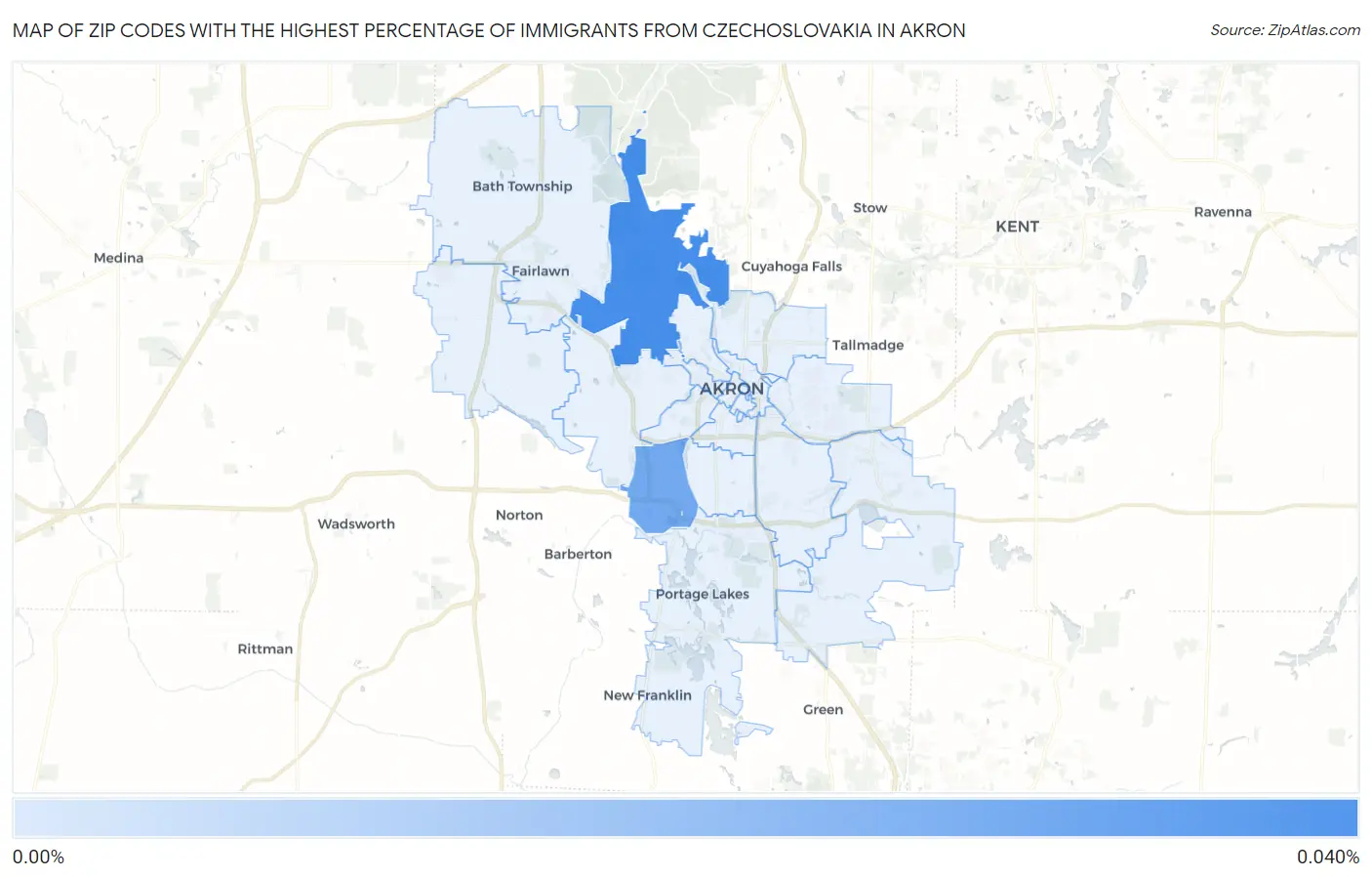 Zip Codes with the Highest Percentage of Immigrants from Czechoslovakia in Akron Map