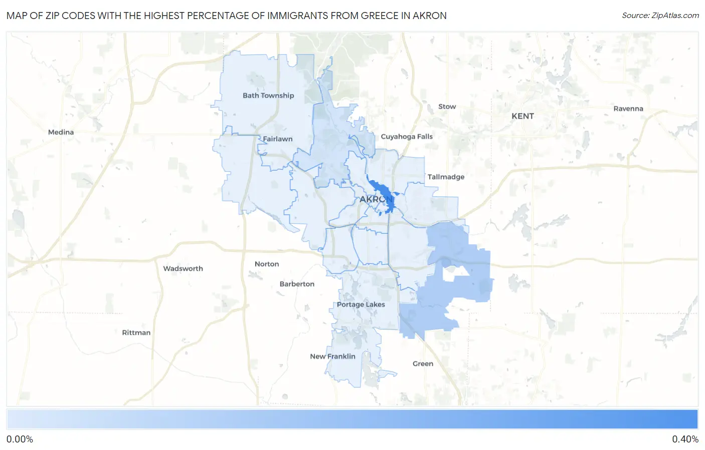 Zip Codes with the Highest Percentage of Immigrants from Greece in Akron Map