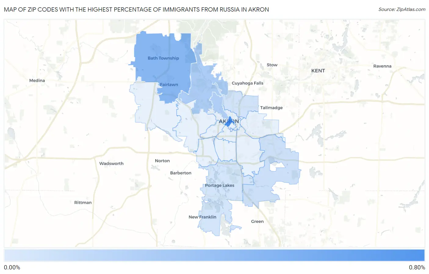 Zip Codes with the Highest Percentage of Immigrants from Russia in Akron Map