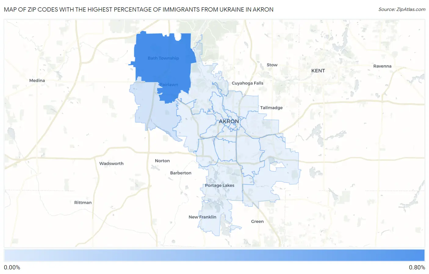 Zip Codes with the Highest Percentage of Immigrants from Ukraine in Akron Map
