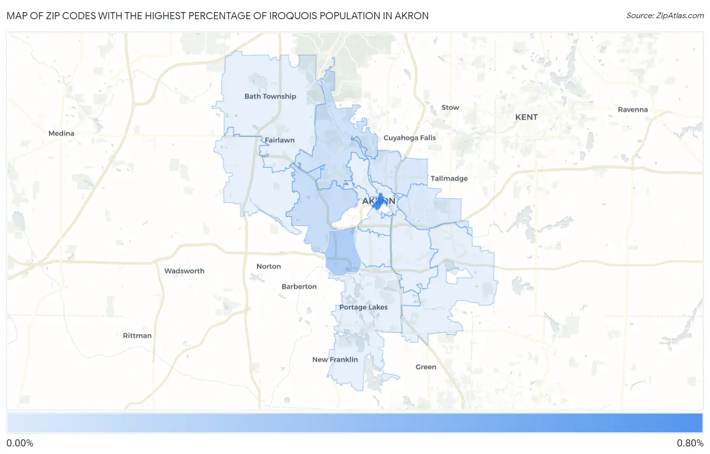 Zip Codes with the Highest Percentage of Iroquois Population in Akron Map