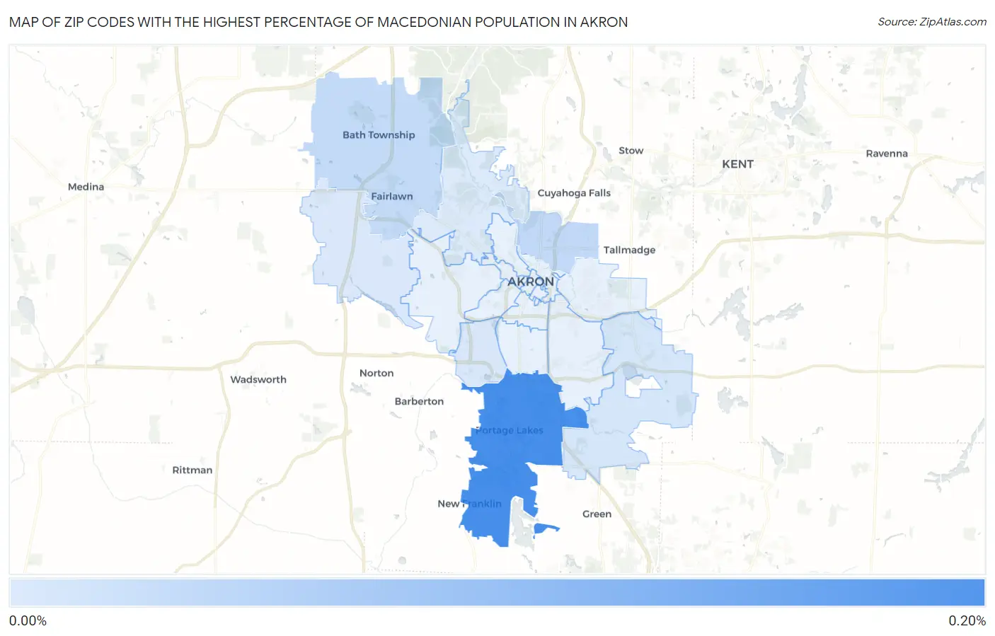Zip Codes with the Highest Percentage of Macedonian Population in Akron Map