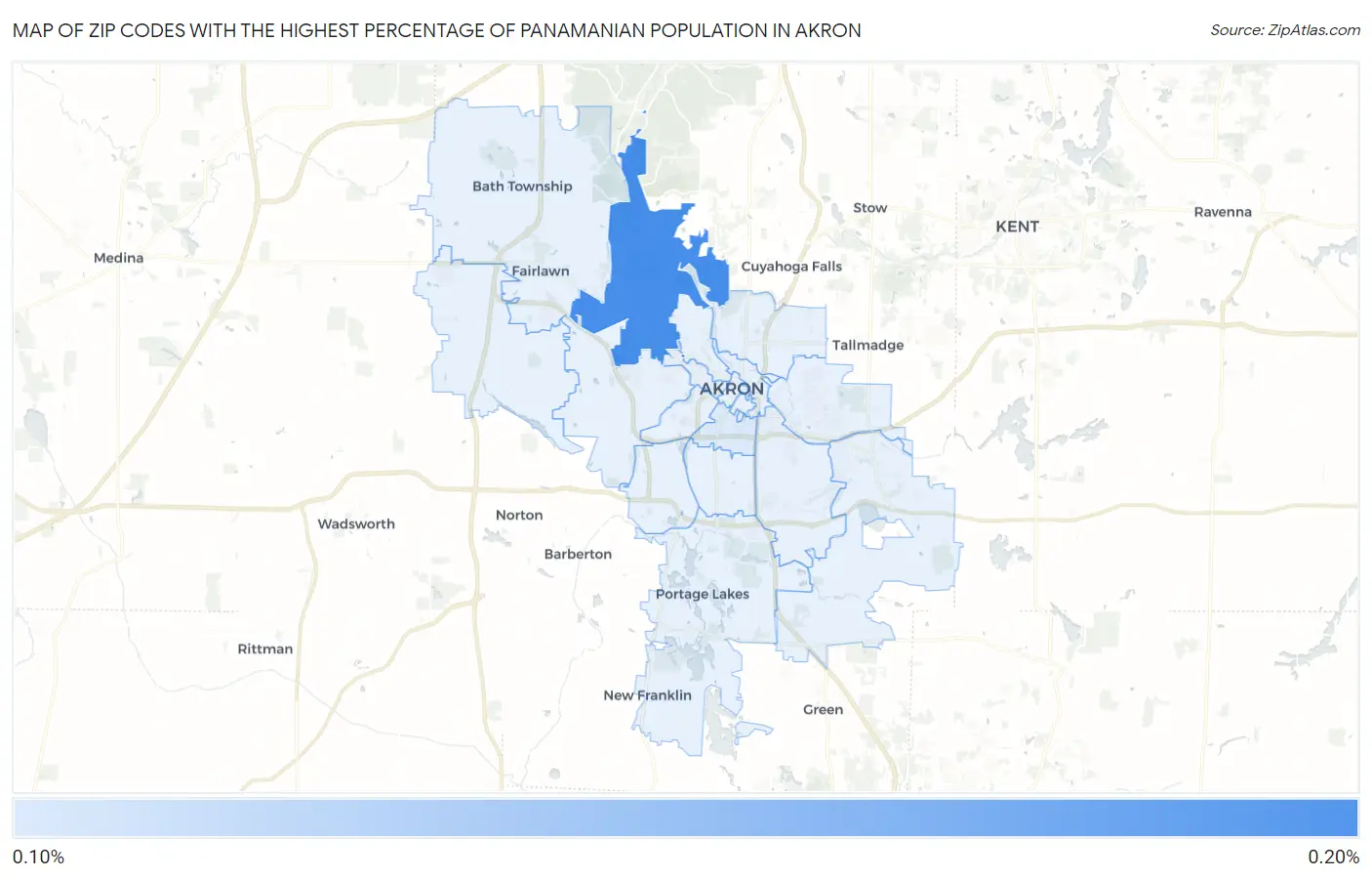 Zip Codes with the Highest Percentage of Panamanian Population in Akron Map
