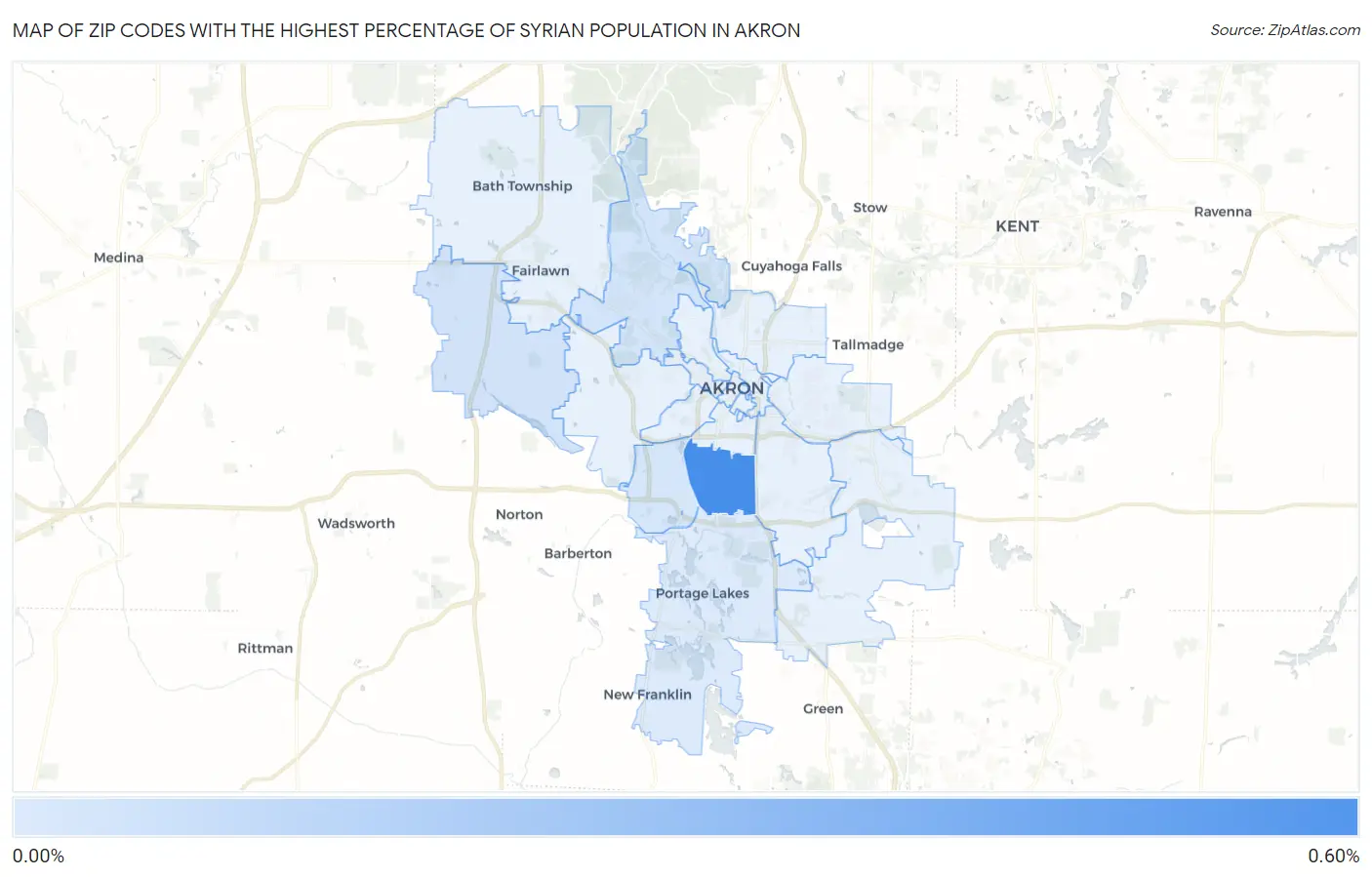 Zip Codes with the Highest Percentage of Syrian Population in Akron Map