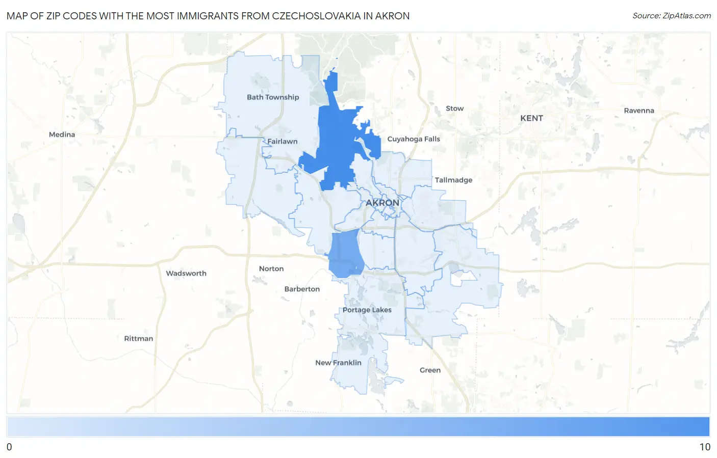 Zip Codes with the Most Immigrants from Czechoslovakia in Akron Map