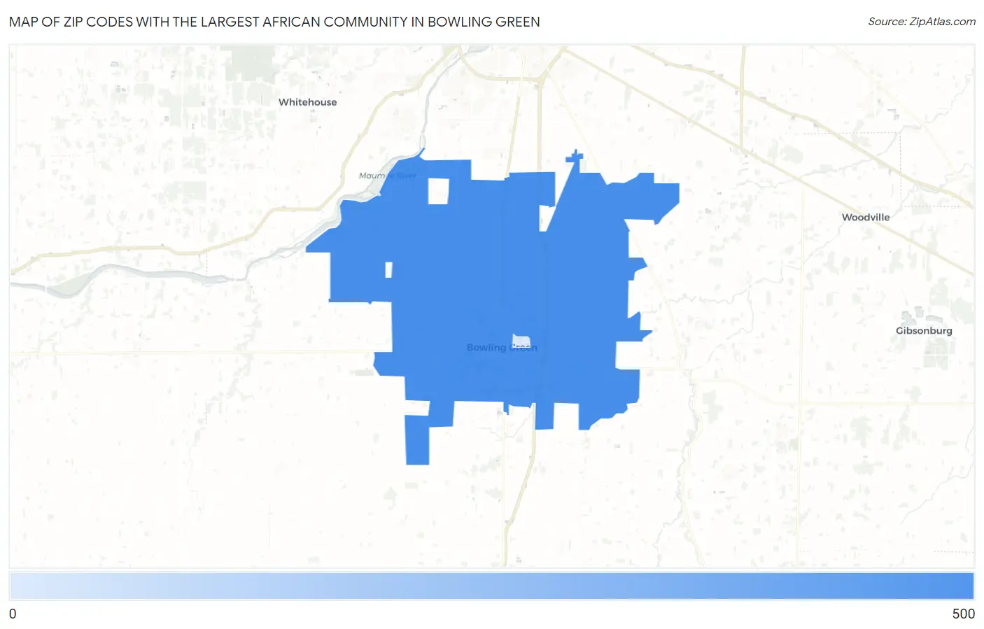 Zip Codes with the Largest African Community in Bowling Green Map
