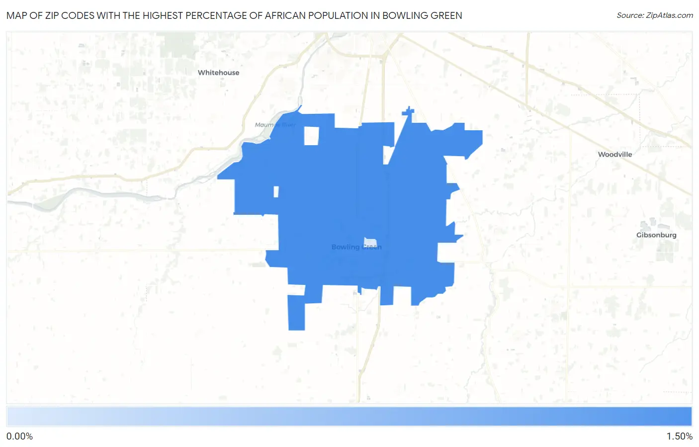 Zip Codes with the Highest Percentage of African Population in Bowling Green Map