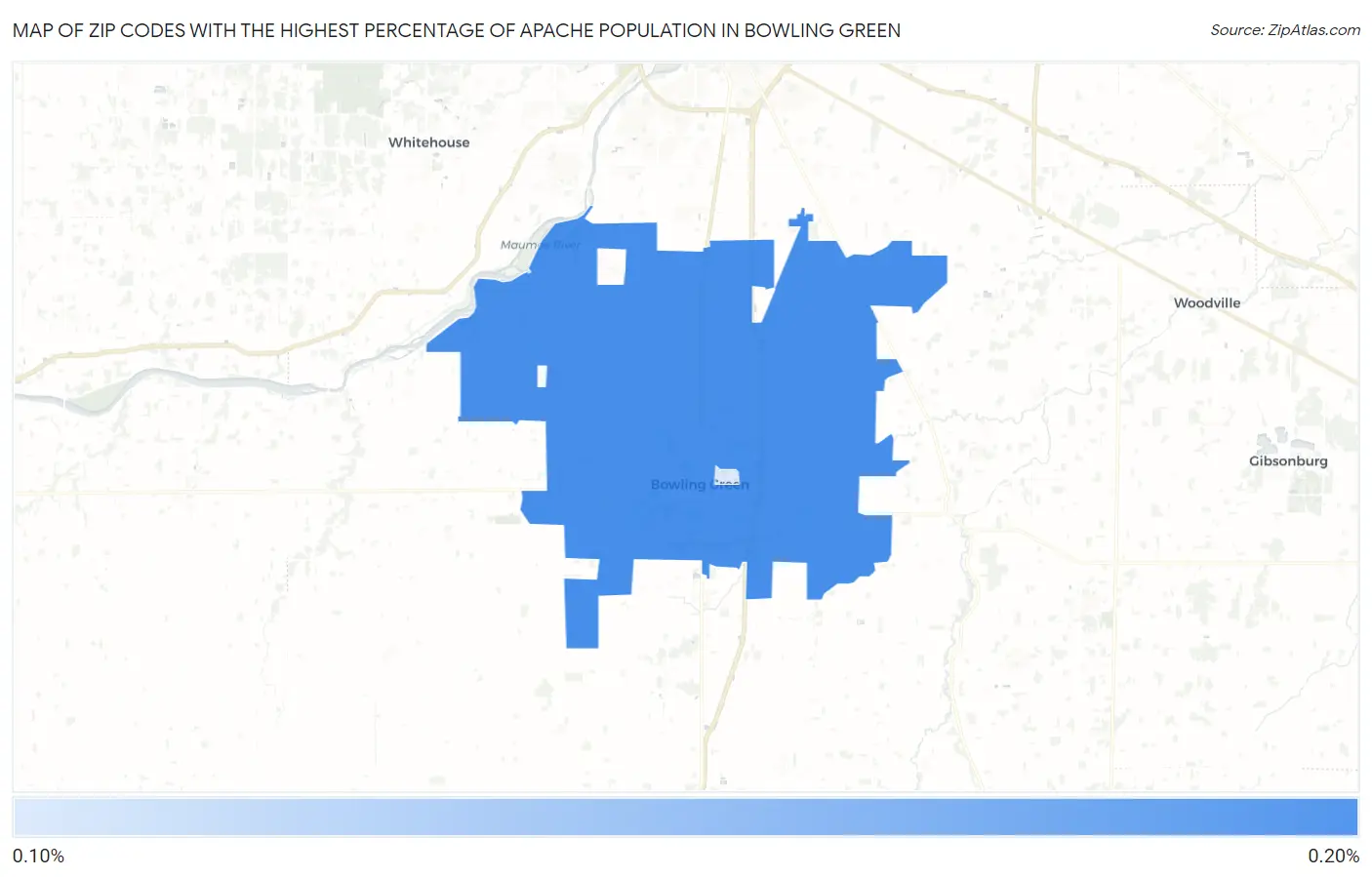 Zip Codes with the Highest Percentage of Apache Population in Bowling Green Map