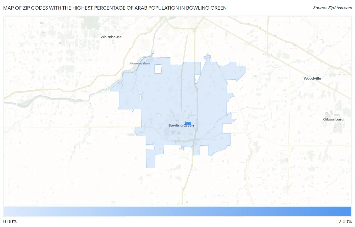 Zip Codes with the Highest Percentage of Arab Population in Bowling Green Map
