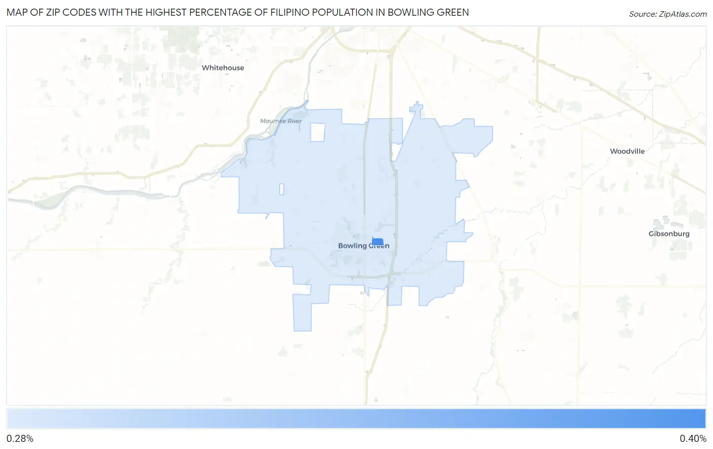 Zip Codes with the Highest Percentage of Filipino Population in Bowling Green Map