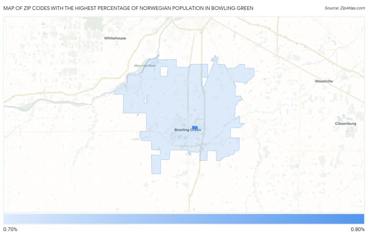 Zip Codes with the Highest Percentage of Norwegian Population in Bowling Green Map