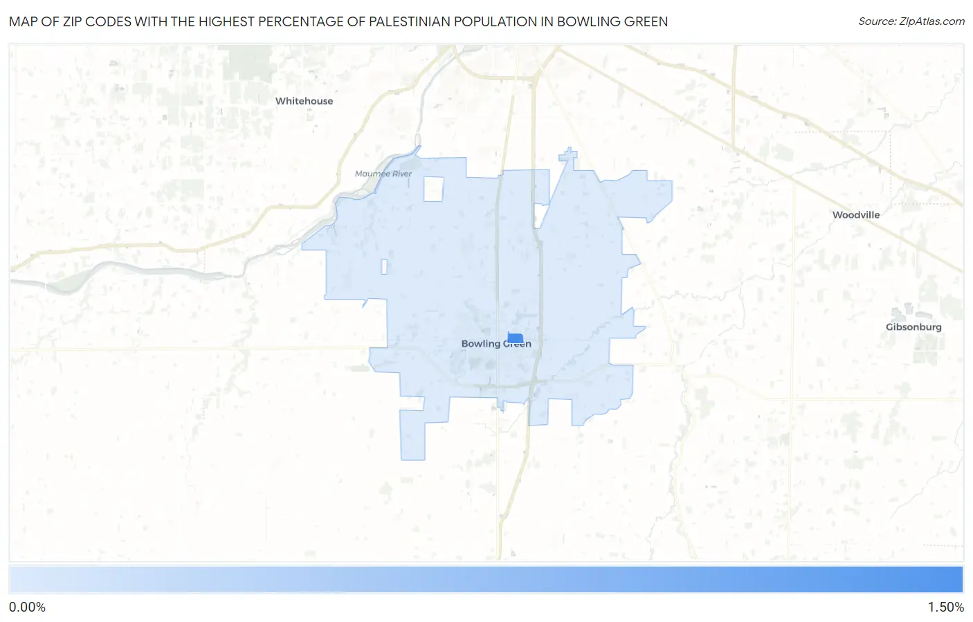 Zip Codes with the Highest Percentage of Palestinian Population in Bowling Green Map